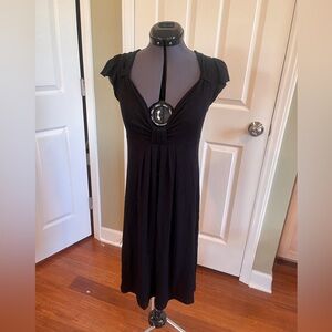 Soft knit black v front dress